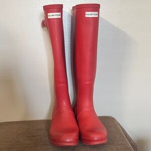 Hunter Red Knee-High Rubber Rain Boots